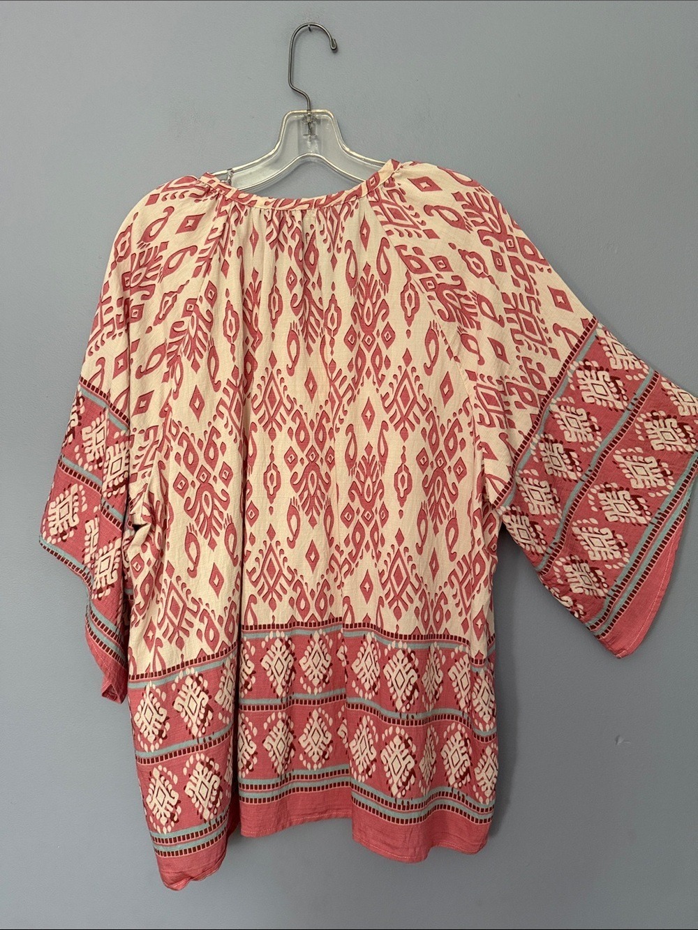Bebonnie Lightweight Cream Peasant Top Women’s XXL Coral Geometric Print Boho - Picture 7 of 11